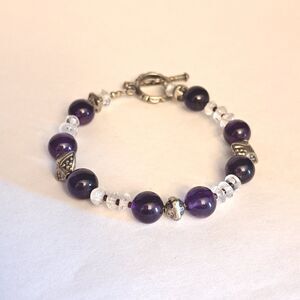 NEW Handmade Bracelet Purple Amethyst Clear Quartz Gemstones